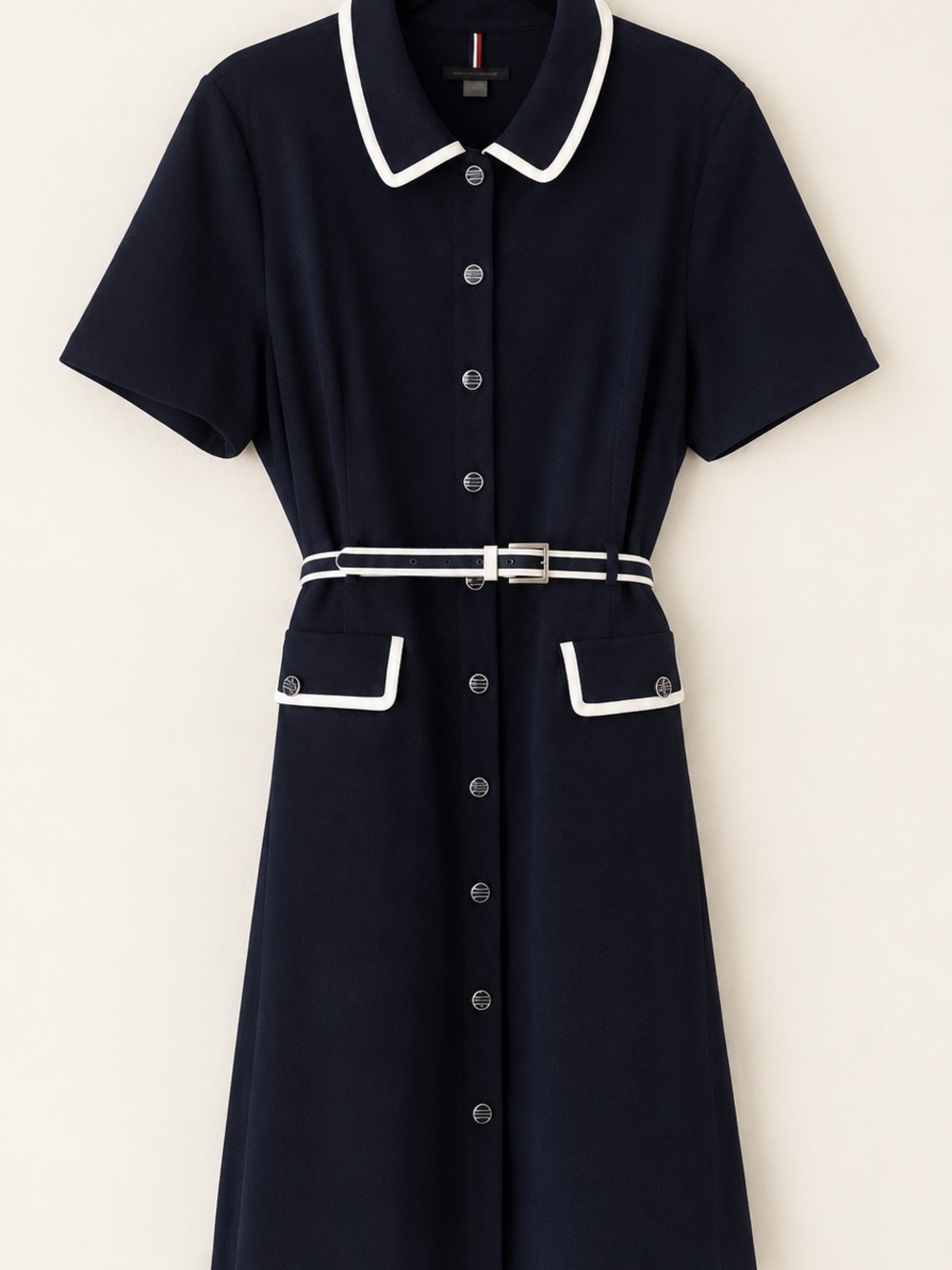 Tommy Hilfiger Navy Shirt Dress with White Trim and Belt